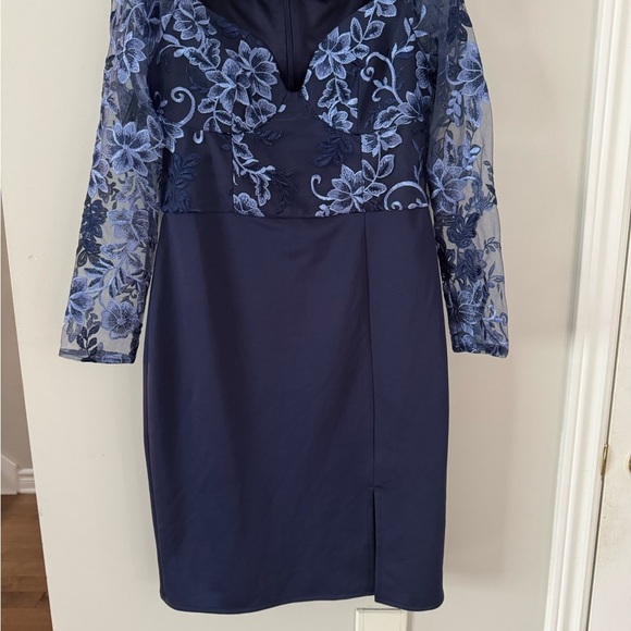 Blue Off the Shoulder Long Sleeve Sheath Dress. Ptp 18” lenght 37.5” - Picture 7 of 10